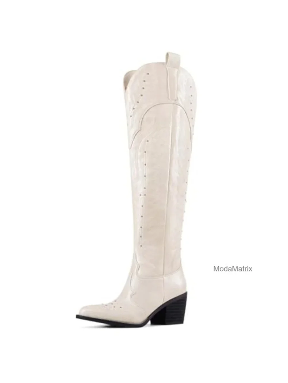 Embroidered Over Knee Cowgirl Boots Wide Calf Chunky Heel Pointed Toe